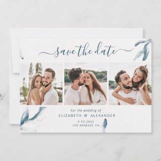 3 photo elegant blue watercolor simple wedding