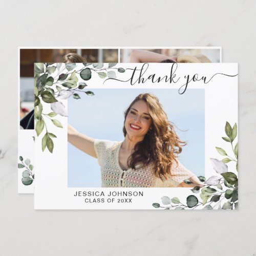 3 PHOTO Elegant Eucalyptus Greenery Graduation Thank You Card - Simple Elegant Eucalyptus Greenery Graduation Thank You Card.
For further customization, please click the "Customize" link and use our  tool to design this template. 
If you need help or matching items, please contact me.