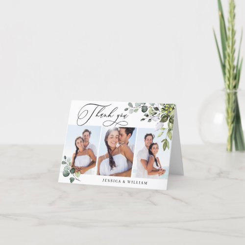 3 PHOTO Elegant Eucalyptus Greenery Wedding Thank You Card