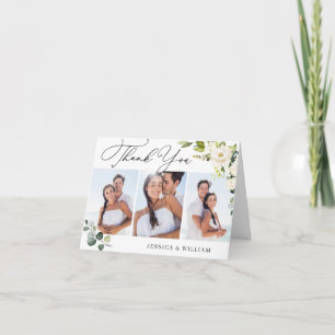 3 PHOTO Elegant Eucalyptus White Roses Floral Letterpress Thank You Card