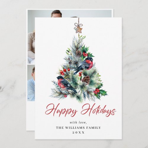 3 PHOTO Elegant Pine Tree Christmas Greeting Holiday Card