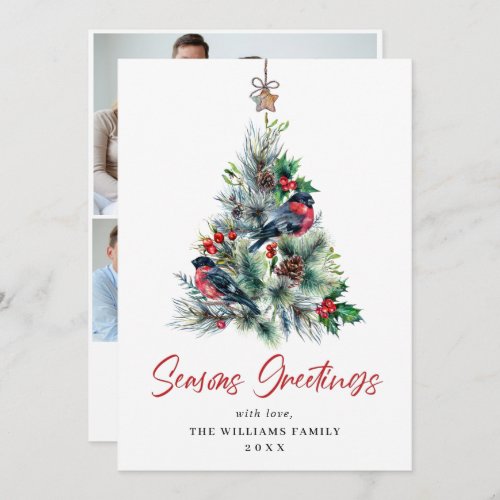 3 PHOTO Elegant Pine Tree Christmas Greeting Holiday Card