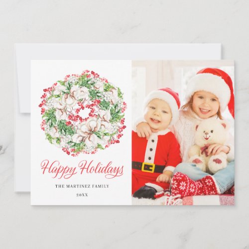 3 PHOTO Elegant White Poinsettia Christmas Wreath Holiday Card