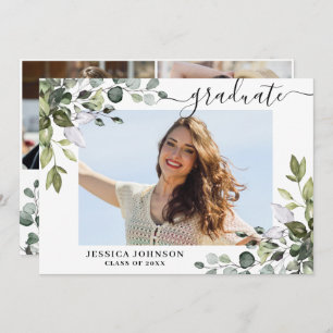 3 Photo Eucalyptus Greenery Graduation Party Invitation