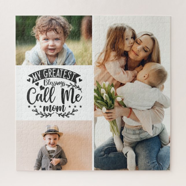3 photo family collage mom keepsake mothers day  j jigsaw puzzle (Vertical)