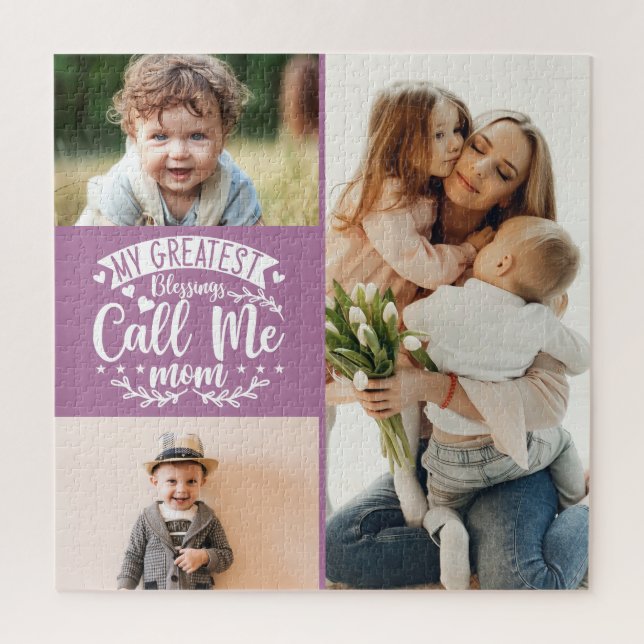 3 photo family collage mom keepsake mothers day  jigsaw puzzle (Vertical)