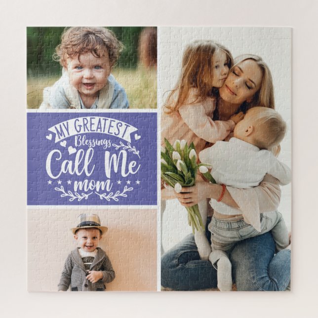3 photo family collage mom keepsake mothers day jigsaw puzzle (Vertical)