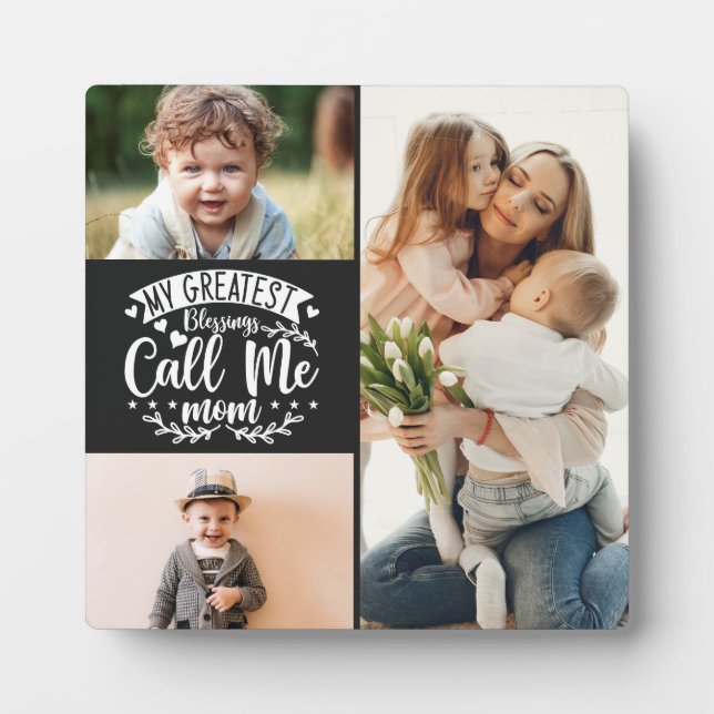 3 photo family collage mom keepsake mothers day plaque (Front)