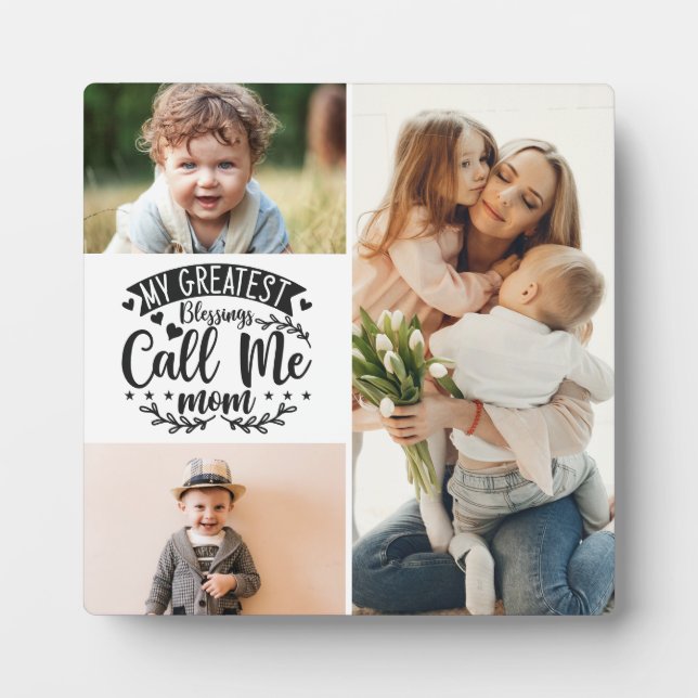 3 photo family collage mom keepsake mothers day plaque (Front)