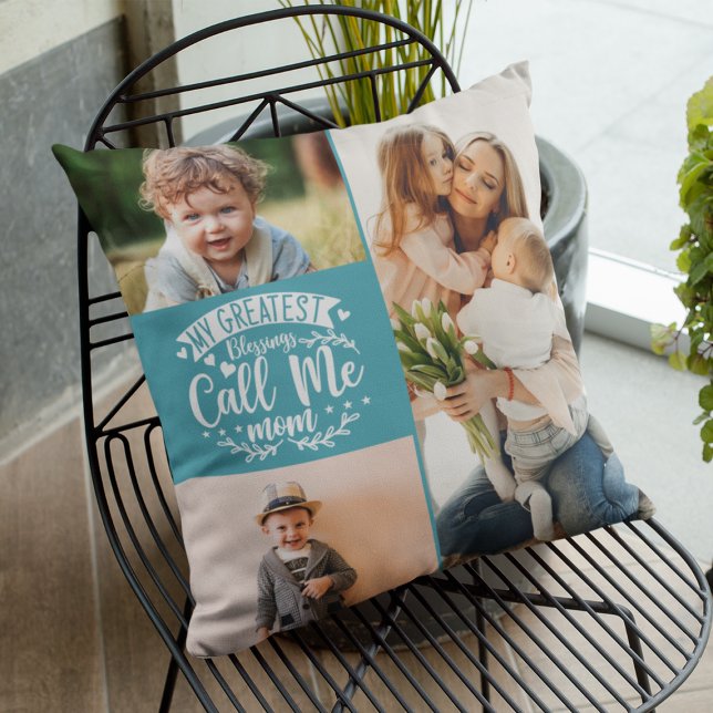 3 photo family collage mom keepsake mothers day throw pillow (Creator Uploaded)