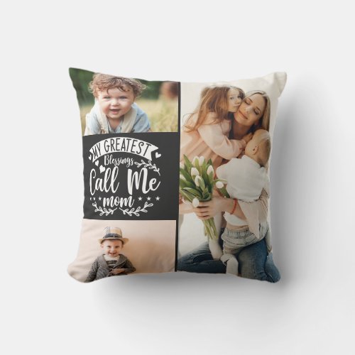 3 photo family collage mom keepsake mothers day throw pillow