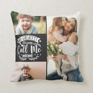3 photo family collage mom keepsake mothers day throw pillow