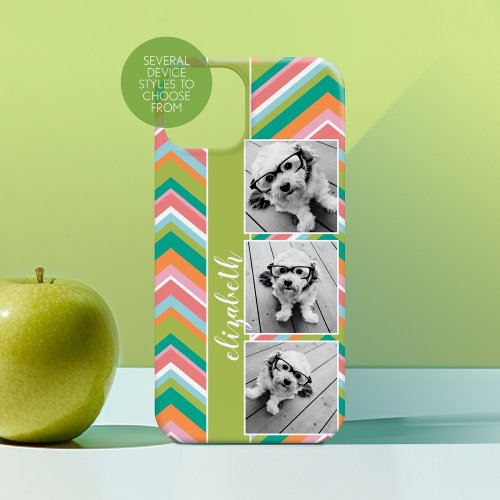 3 Photo Film Strip Collage Colorful Chevrons lime Case_Mate iPhone 14 Pro Max Case