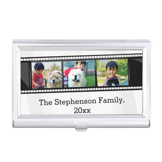 3-Photo film strip personalized photo Business Card Case (Front)