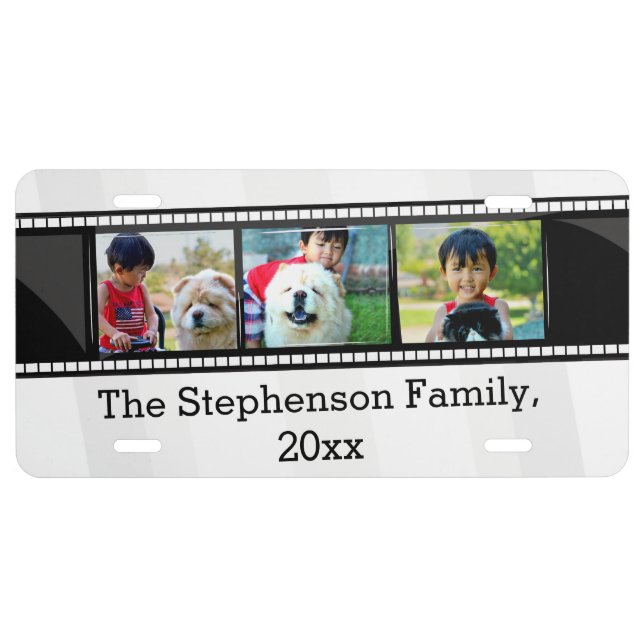 3-Photo film strip personalized photo License Plate (Front)