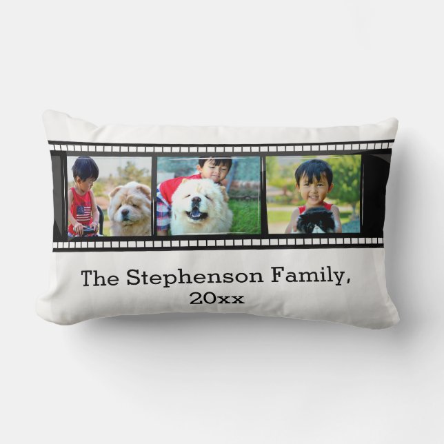 3-Photo film strip personalized photo Lumbar Pillow (Front)