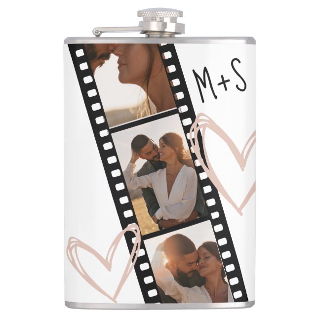 3 Photo Friends Couple BFF Trendy Film Minimalist Flask (Front)