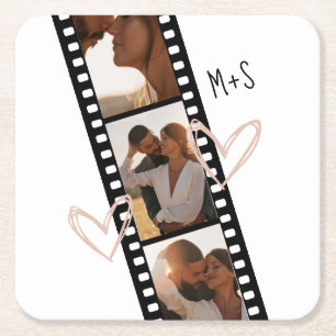 3 Photo Friends Couple BFF Trendy Film Minimalist Square Paper Coaster