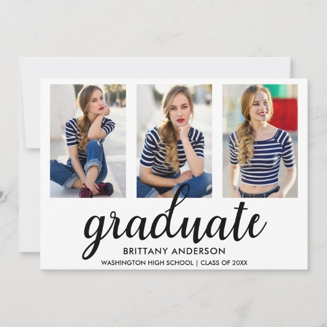 3 Photo Gold Modern Graduation Party Invite WB (Front)