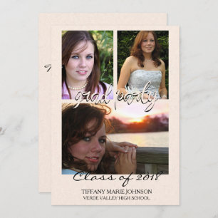 3 Photo Grad Party Faux Ecru Rice Paper Invitation