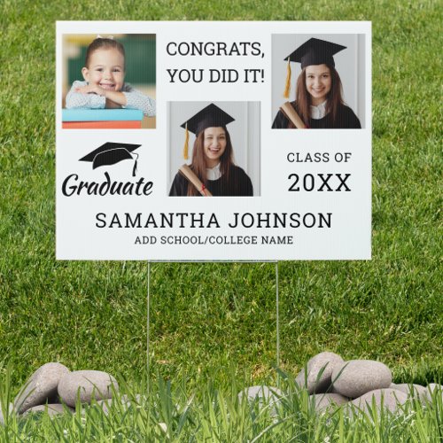 3 Photo Graduation Congrats Grad 2026 Black White Sign