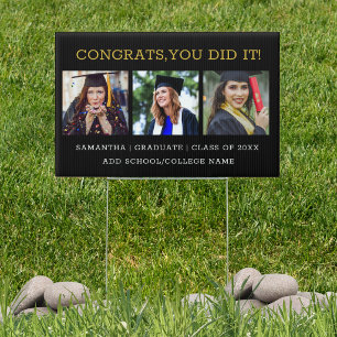 3 Photo Graduation Congrats Grad Black And Gold Sign