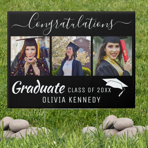 3 Photo Graduation Congrats Graduate 2026 Black   Sign