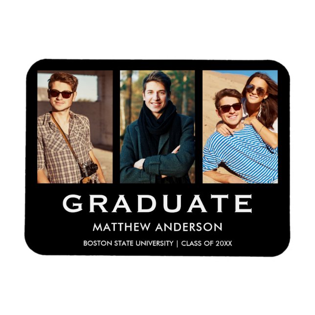 3 Photo Graduation Modern Announcement Magnet (Horizontal)