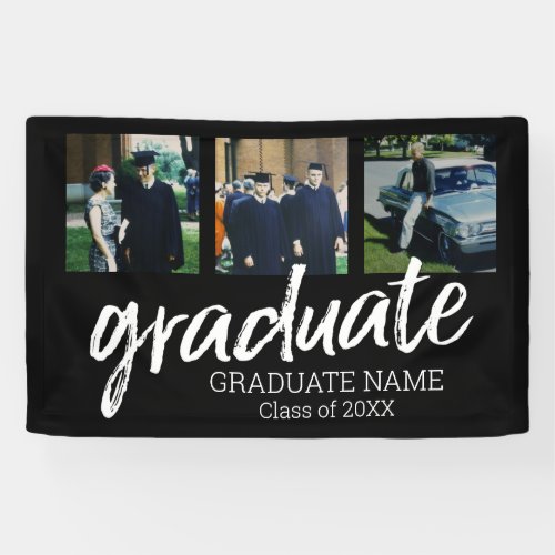 3 Photo Graduation _ Modern Graduate Script Black Banner