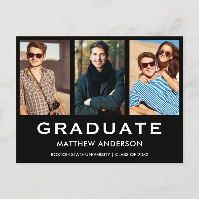 3 Photo Graduation Party Invite (Blank Back) (Front)