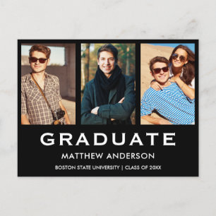 3 Photo Graduation Party Modern Invitation Postcard