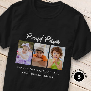 3 Photo Grandkids Make life Grand Proud Papa T-Shirt
