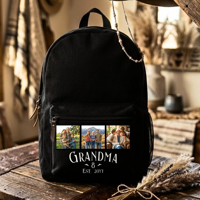 3 Photo Grandma Est Year Custom Name Number Grands Printed Backpack (Creator Uploaded)