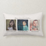 3 Photo Grandma's Great Grandchildren Names Lumbar Pillow<br><div class="desc">This design was originally given as a mother's day gift by one of our designers for her own mother! Give Great Grandma the gift of her great grandchildren in a pillow with this 3 photo personalized design! Featuring 3 square images of children, personalized with their names, and personalized for her...</div>