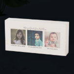 3 Photo Grandma's Great Grandchildren Names Wooden Box Sign<br><div class="desc">This design was originally given as a mother's day gift by one of our designers for her own mother! Give Great Grandma the gift of her great grandchildren in a wooden box plaque with this 3 photo personalized design! Featuring 3 square images of children, personalized with their names, and personalized...</div>