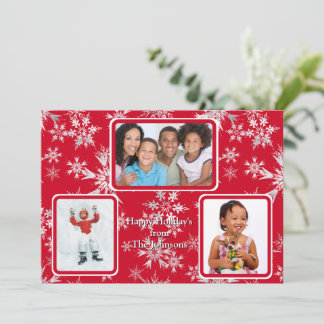 3 Photo Happy Holidays Personalized Message Red Holiday Card