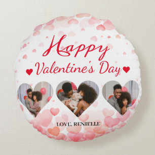 3 photo Heart collage valentines day couple Round Pillow
