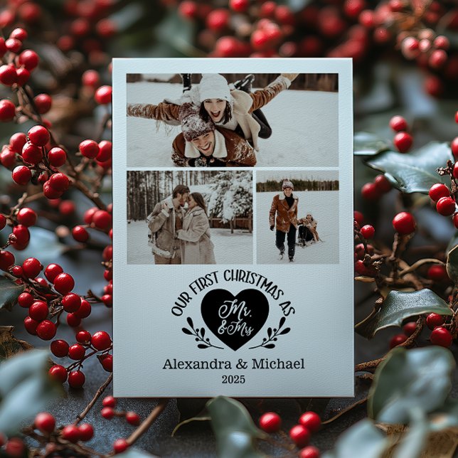 3 Photo Heart First Christmas as Mr & Mrs Holiday Card (Creator Uploaded)
