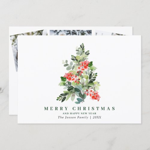 3 PHOTO Holly Berry Christmas Tree Greeting Holida Holiday Card