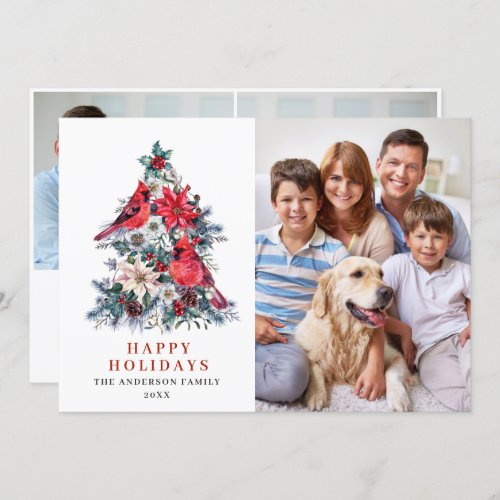 3 PHOTO Holly Berry Christmas Tree Greeting Holiday Card