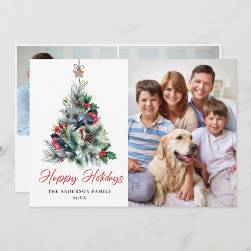 3 PHOTO Holly Berry Christmas Tree Greeting Holiday Card