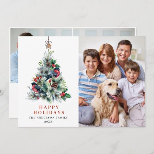 3 PHOTO Holly Berry Christmas Tree Greeting Holiday Card