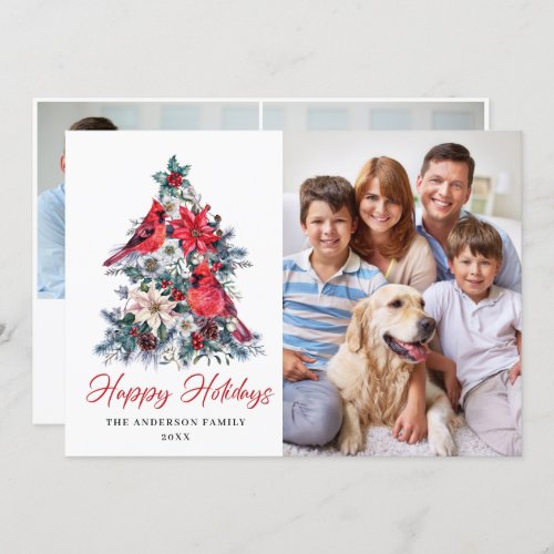 3 PHOTO Holly Berry Christmas Tree Greeting Holiday Card