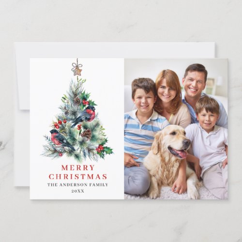 3 PHOTO Holly Berry Christmas Tree Greeting Holiday Card