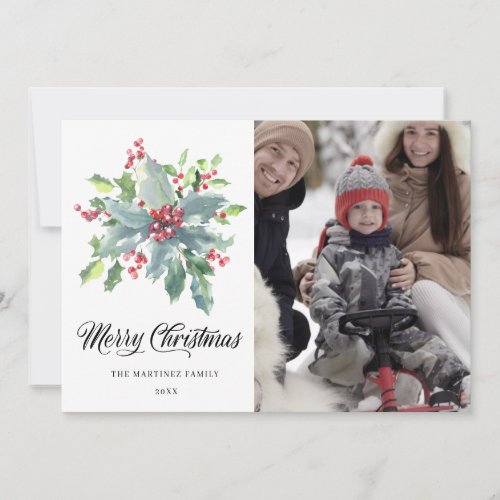 3 PHOTO Holly Berry Festive Family Christmas Holiday Card