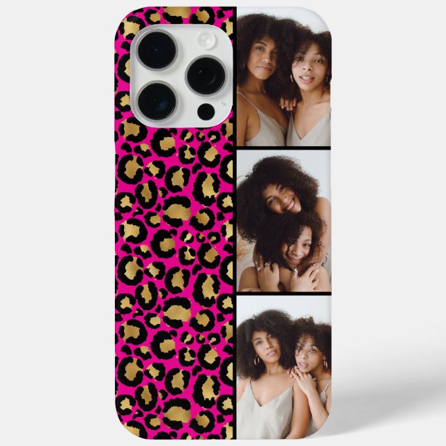 3 Photo Hot Pink And Gold Leopard Print Case-Mate iPhone Case (Back)