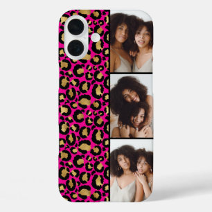 3 Photo Hot Pink And Gold Leopard Print iPhone 16 Plus Case