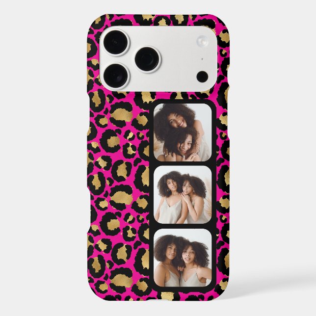 3 Photo Hot Pink And Gold Leopard Print iPhone Case (Back)