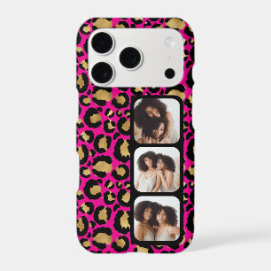 3 Photo Hot Pink And Gold Leopard Print iPhone 17 Pro Case