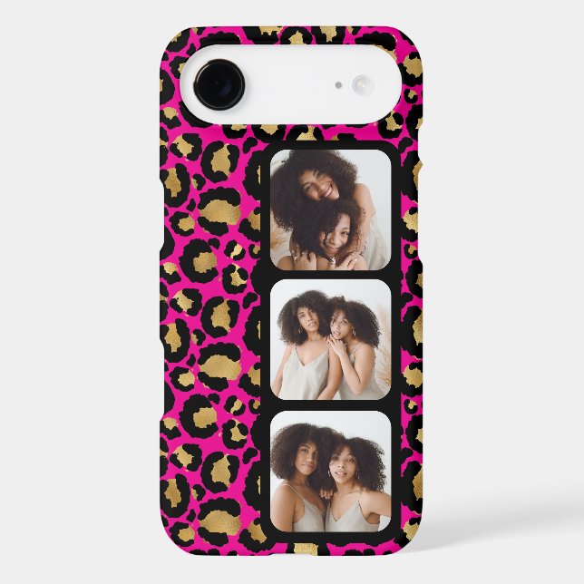 3 Photo Hot Pink And Gold Leopard Print iPhone Case (Back)